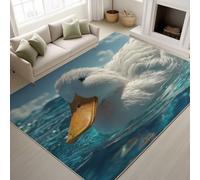 Générique Gros Plan Canard Blanc 3D Vagues Tapiss de 3D Vagues Doux Tapis Imprimé Tapis Lavable 60 x 120 cm, Tapis de Antidérapant pour Chambre Salle à Manger Bureau, Blanc Bleu Sarcelle