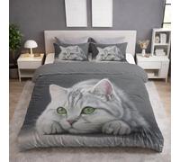 Générique Gros Plan Chat Jouant Confortable - Parure de lit - 2 Piezas,Blanc Microfibra Housse Couette 135 x 200 y Taie d'oreiller 65 x 65(1) - Housse Couette avec Fermeture Éclair