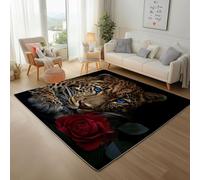 Générique Guépard Animal de La Jungle Tapis Antidérapant 200x300cm - Léopard Floral Rose Imprimé Ne perd Pas Ses Poils - Tapis Lavable pour Salon, Chambre à Coucher, Salle à Manger, Descente de Lit