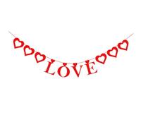 Générique Guirlande de Fanions en Feutrine Rouge 1 Pièce pour Mariage et Saint-Valentin Bannière Suspendue Décorative Motifs Cœur Love Décor Festif pour Fête et Photos