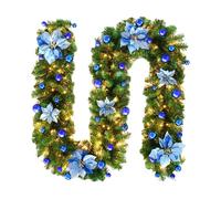 Générique Guirlande de Noël avec lumières, guirlande lumineuse pour Noël - Guirlande de artificielle pré-éclairée à LED de 9 pieds - rouge à piles, décoration de fleurs en rotin, décor de noël po