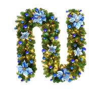 Générique Guirlande de Noël avec lumières, guirlande lumineuse pour Noël - Guirlande de pré-éclairée, lumières LED artificielles de 9 pieds - en rotin à piles, décoration de fleurs rouges, verdur