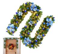 Générique Guirlande de Noël en rotin, guirlande de lumières de Noël, Guirlande de 9Ft Lumières LED pré-éclairées, de décoration de noël en rotin à piles, fleurs rouges, décoration pour escaliers