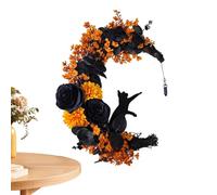 Générique Guirlande d'halloween avec de la lumière | Halloween Moon Door Wreath, Black Cat Couronne d'halloween pour la Porte d'entrée, décorations Lumineuses de Porte