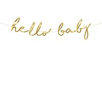 PartyDeco – Guirlande en carton Hello Baby – Dorée métallisée – 18 x 70 cm