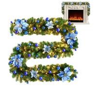 Générique Guirlande lumineuse de Noël en rotin, guirlande de Noël avec lumières - Guirlande de pré-éclairée, lumières LED artificielles de 9 pieds, de fleurs rouges, décoration de verdure en rotin