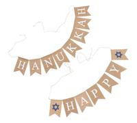 Générique Guirlande Suspendue en Lin Chic pour Décoration Hanoucca Intérieure, Bannière en Toile de Jute Khaki Lettres Happy Hanukkah, pour Fenêtres