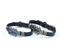 Générique Guitar Leather Bracelets for Men, Multi-Layer Wrap Braided Cuff Wristband, Punk Rock Retro Zinc Alloy Music Accessory, Adjustable Faux Leather Handmade Jewelry (Black+Blue)