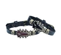 Générique Guitar Leather Bracelets for Men, Multi-Layer Wrap Braided Cuff Wristband, Punk Rock Retro Zinc Alloy Music Accessory, Adjustable Faux Leather Handmade Jewelry (Red+Black)