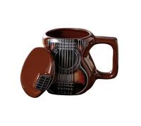 Générique Guitar Mug - 500ml Ceramic Coffee Cup with Lid | 3D Aesthetic Large Capacity Drink Mug Heat Safe | Music Lover Gift | Home Office Café Tea Coffee Hot Drinks
