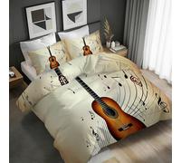 Générique Guitare Housse de Couette 140x200 Symboles Musicaux Parure de lit Réversible Microfibre Ensemble de Literie 1 Personne 3 pièces avec Fermeture Éclair et 2 Taies d'oreiller 65x65 1H400