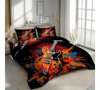 Générique Guitare Housse de Couette 200x200 Musique Graffiti Parure de lit Réversible Microfibre Ensemble de Literie 2 Personnes 3 pièces avec Fermeture Éclair et 2 Taies d'oreiller 65x65 1H365