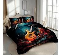 Générique Guitare Housse de Couette 240x260 Musique Graffiti Parure de lit Réversible Microfibre Ensemble de Literie 2 Personnes 3 pièces avec Fermeture Éclair et 2 Taies d'oreiller 65x65 1H463