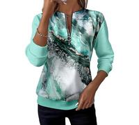 Générique Half-Zip Printed Casual Sweatshirt Womens V Neck Long Sleeve Pullover Color Block Loose Fit Top for Spring Fall Winter