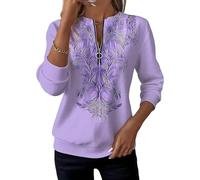 Générique Half-Zip Printed Casual Sweatshirt Womens V Neck Long Sleeve Pullover Color Block Loose Fit Top for Spring Fall Winter