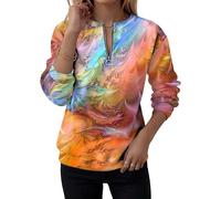 Générique Half-Zip Printed Casual Sweatshirt Womens V Neck Long Sleeve Pullover Color Block Loose Fit Top for Spring Fall Winter