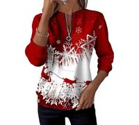 Générique Half-Zip Printed Casual Sweatshirt Womens V Neck Long Sleeve Pullover Color Block Loose Fit Top for Spring Fall Winter