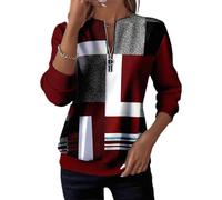 Générique Half-Zip Printed Casual Sweatshirt Womens V Neck Long Sleeve Pullover Color Block Loose Fit Top for Spring Fall Winter