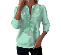 Générique Half-Zip Printed Casual Sweatshirt Womens V Neck Long Sleeve Pullover Color Block Loose Fit Top for Spring Fall Winter