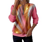 Générique Half-Zip Printed Casual Sweatshirt Womens V Neck Long Sleeve Pullover Color Block Loose Fit Top for Spring Fall Winter