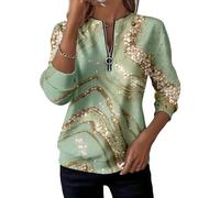 Générique Half-Zip Printed Casual Sweatshirt Womens V Neck Long Sleeve Pullover Color Block Loose Fit Top for Spring Fall Winter