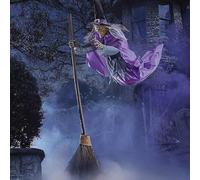 Générique Halloween Animatronic Figure 2024, Flying Witch Halloween Decor Broom, Flying Hover Witch Spooky Flying Witch Decor with Broom, 70inch