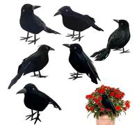 Générique Halloween Black Crows, 6pcs Realistic Feathered Raven Figurines, Spooky Decorative Birds, Lifelike Halloween Props (Black), for Fireplace & Window Sill Decor