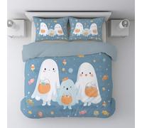Générique Halloween Bleu Mignon Fantôme Citrouille Bonbon Parure de Couette légère Housses de couettes avec Fermetures éclair avec Taie Oreiller 200 x 200cm