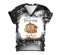 Générique Halloween Blouse Bleue Femmes Confortable Impression Chemises col Rond Manches Courtes t-Shirt Hauts Tunique Chemisier Noir Fluide(Blanc,M)