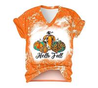Générique Halloween Blouse Bleue Femmes Confortable Impression Chemises col Rond Manches Courtes t-Shirt Hauts Tunique Chemisier Noir Fluide(Jaune,L)