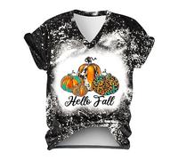 Générique Halloween Blouse Bleue Femmes Confortable Impression Chemises col Rond Manches Courtes t-Shirt Hauts Tunique Chemisier Noir Fluide(Le Noir,XXL)
