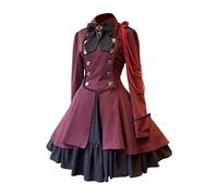 Générique Halloween Bouclier Chauffant Médiéval Robe de Cosplay à Volants et Manches Longues pour Femmes, avec nœud Déguisement Zatanna(RD1,S)