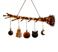 Générique Halloween Broom Decor, LED Fall Wall Art with Charms