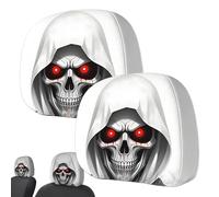 Générique Halloween Car Headrest Covers Set - Polyester Universal Stretch Skull Print Design Pair Pack - Funny Horror Vehicle Interior Decoration Accessories - Fits Most Cars for Seasonal Style