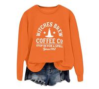 Générique Halloween Cardigans Légers pour Femmes Sweat-Shirt à Manches Longues et col Rond Femme, vêtement la Mode avec Lettres imprimées Longue Vente(Orange,L)