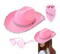 Générique Halloween Chapeau De Cowboy À Paillettes, 37 * 29 * 14 Cm Chapeau Cowboy Paillette, Comprend Des Lunettes Et Un Foulard, Peut Être Utilisé Comme Costume Sexy D'Halloween Pour Femmes