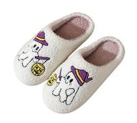 Générique Halloween Chaussons d'hiver Chauds et douillets pour Femmes Motif Squelette Citrouille Halloween Parfaits pour Rester à la Maison ou Sortir