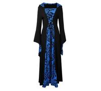 Générique Halloween Chemise Médiévale Femme sur L épaule Robe trapèze à Capuche pour Femmes, imprimé Art rétro, Manches Longues, Cravate la Taille Déguisements Cosplay Homme Araignée(Bleu,XXL)