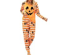 Générique Halloween Chemises De Nuit pour Femmes en Coton Ensembles Pyjama Femmes, vêtements d Halloween, Tenues détente Confortables, Deux pièces, Body Une Pièce Grande Taille(Orange,M)