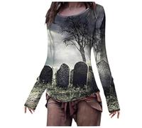 Générique Halloween Chemises Manches Longues Serrées pour Femmes Mode T-Shirt à Capuche Femme, imprimé Citrouille tachée de, Coupe cintrée, Halloween, 1 Idée Cadeau Homme Cher(Rouge,M)