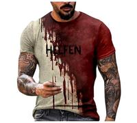Générique Halloween Chemises pour Hommes T-Shirt Manches Courtes col Rond Hommes, décontracté, Ample, Tendance, Vacances, Longues sous Gommages en Vrac(Rouge,L)