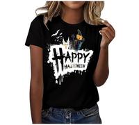 Générique Halloween Chemisiers Manches Courtes pour Femmes Habillées Décontractées T-Shirt d Sanglant décontracté à la Mode Dames Tee Shirt Retraite(Le Noir,XL)