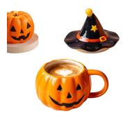 Générique Halloween Coffee Mug - 320ml Pumpkin Ceramic Cup with Lid