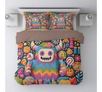 Générique Halloween Coloré Rêveur Mignon Monstre Bonbon parures de lit Microfibre Couette Housse avec Fermetures éclair avec Taie Oreiller 240 x 260cm
