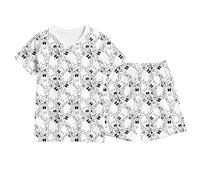 Générique Halloween Combinaison De Soirée Fille Ensemble t-Shirt et Short à colorier pour Enfants, Motif Halloween, Noir, garçons Filles, imprimé gribouillage, Costume Pyjama(Blanc,5 Ans)