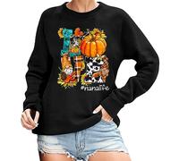 Générique Halloween comme Loups Automne Sweat pour Femmes Confortable C est La Saison Citrouille Lâche Pull Chemise À Manches Longues Tee Marron(Le Noir,S)
