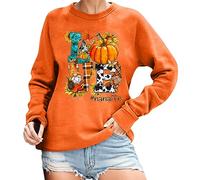 Générique Halloween comme Loups Automne Sweat pour Femmes Confortable C est La Saison Citrouille Lâche Pull Chemise À Manches Longues Tee Marron(Orange,S)