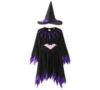 Générique Halloween Costume Enfant,Deguisement Fille Fantome Déguisement Robe Sorcière De Mariée Maudit Sorciere Enfant Tenue 8 Ans Bleu Marine Chapeau Pointu Violet Fête (Le noir-2,11-14 ans)