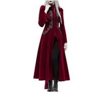 Générique Halloween Costume Médiéval Hommes Peste Robe de cosplay médiévale élégante pour femme, florale, manches longues, péplum, ceinture nouée, fente latérale, fête, Déguisement Cruella(Vin,4XL)
