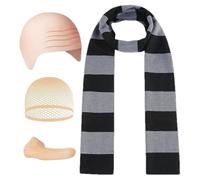 Générique Halloween Costume Set - 4x Bald Head Net with Fake Nose and Wig Hat for Party Dress Up with Funny Accessories, Cosplay Headwear, Festival Celebration, Latex and Knitted Material